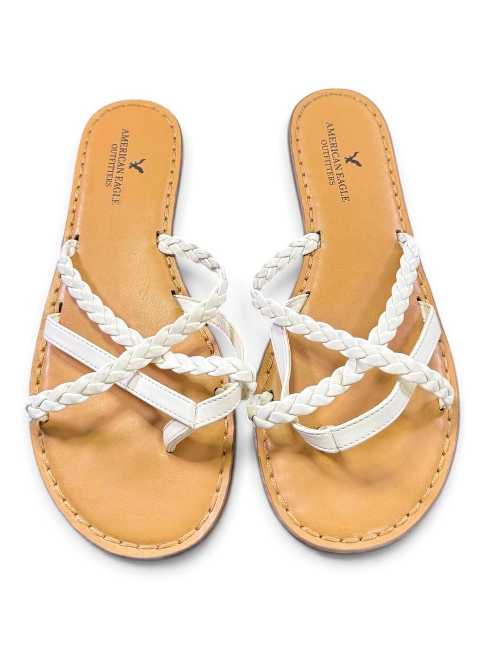 American Eagle Outfitters White Braided Strap Slide Sandals